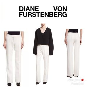 Diane Von Furstenberg Pleated Wide Leg Crepe Pants